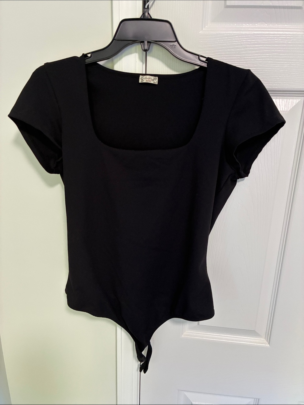 Free People Black Square-Neck Short Sleeve Bodysuit